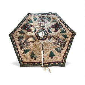 HM Quilted 46"Christmas Tree Skirt Applique Santa Holiday Trees Bells